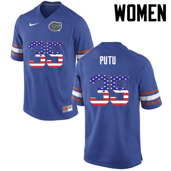 Florida Gators Women #35 Joseph Putu College Football USA Flag Fashion Blue